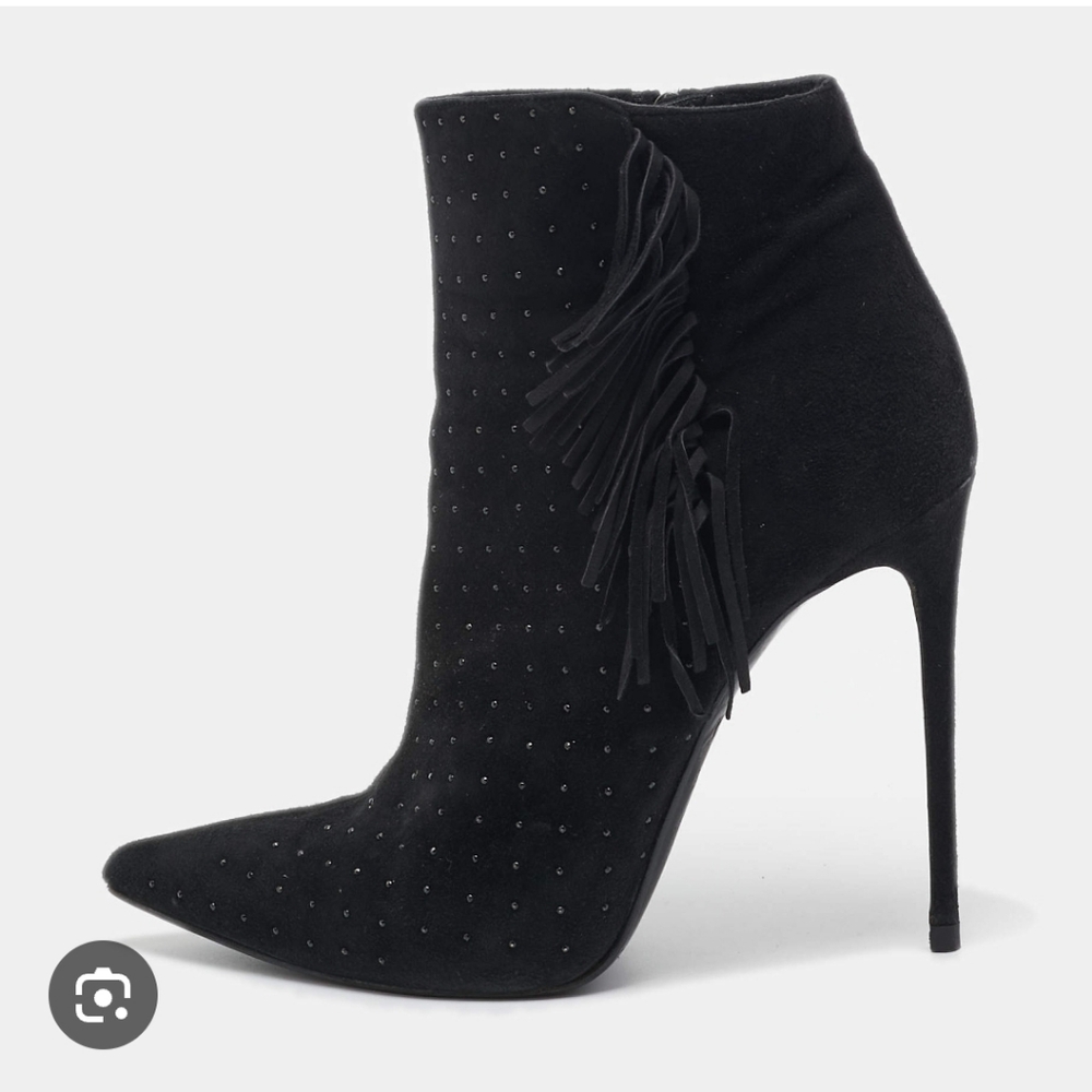 LE SILLA I EU 38 Suede Fringe Studded Ankle Boots I black & silver accents
